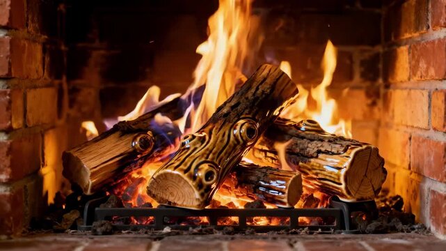 Closeup of stylish gas log set burning brightly in a traditional fireplace adding warmth and realism without the hassle of wood.
