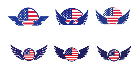 National Freedom Day Badge Set: Patriotic American Eagle and US Flag Logo Collection