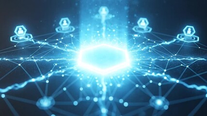 Futuristic blue digital network, connected user nodes - Powered by Adobe