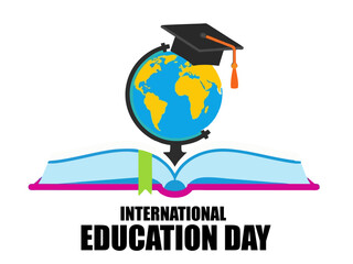 International Education Day Graphic: Global Learning Awareness with Graduation Cap and Globe Design