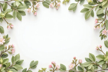 Spring floral foliage frame with large white copy space