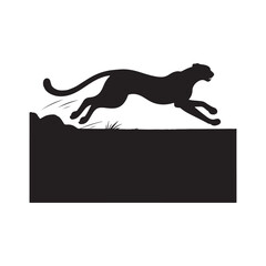 Silhouette of cheetah leaping over a ledge in a stylized landscape leopard big cat