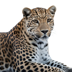 Obraz premium Closeup of a leopard lying down looking ahead beautiful animal portrait