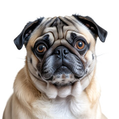 Obraz premium Cute Pug Dog Portrait Isolated on Transparent Background PNG