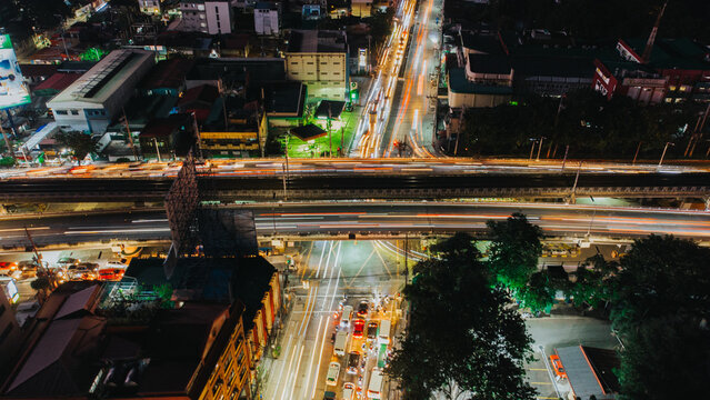 Veins of Light: Midnight Highway Motion Over Edsa, Quezon City, Metro Manila
