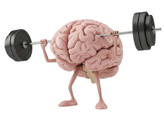 Brain lifting weights isolated on transparent background