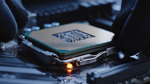 Installing CPU on Motherboard with Gloved Hand