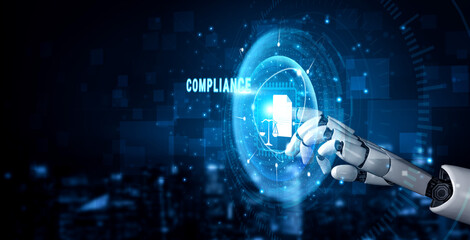 Fototapeta premium AI solutions for regulatory and legal compliance. Ensuring business adherence to laws and standards through AI-powered compliance management. Motif