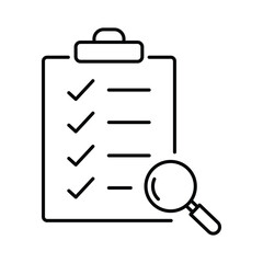 Clipboard with magnifier icon, business concept. Analysis, analyzing icon. Research, assessment simple thin line icon vector illustration.