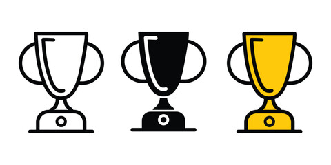 Trophy cup icons recognition award. Winner trophy. Trophy cup icon set collection in flat style. Award prize vector illustration on isolated background.