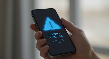 Hand holding smartphone with error message on screen