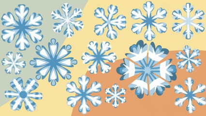 Blue Snowflakes Winter Crystal Shapes.