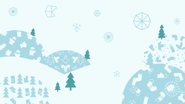 Snowy Landscape with Trees and Snowflakes.