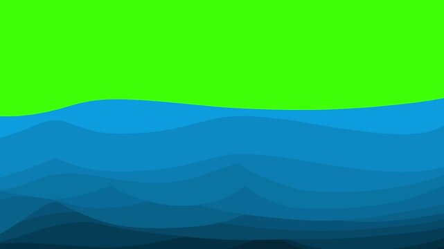Hand drawn animated ocean wave with green screen background, simple artistic sea water ripple animation, 2D aesthetic wave motion graphic, cartoon style nature element for video editing and overlay.
