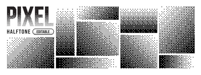 Fade dither pattern and pixel square background with dot effect line. Vector geometric flat and halftone art rectangular with design grid simple. Graphic fade disperse and broken.