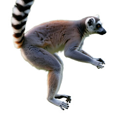 Ringtailed lemur jumping isolated on transparent background