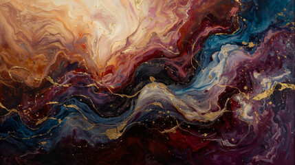 Obraz premium Abstract painting of soul energy, smooth textures with shimmering gold and silver accents