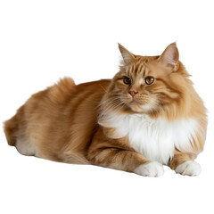 Orange and white cat lying down on Transparent Background looking sideways
