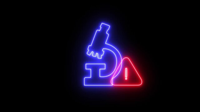 Warning in laboratory results. shielding a virtual microscope icon with a warning sign 4k video .