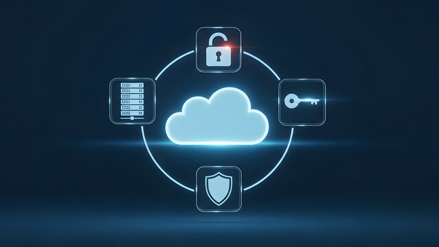 Cloud security data protection storage network technology digital server key shield lock privacy system internet safe information - Powered by Adobe