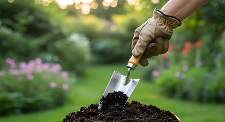 Gardening hand tool soil plant flower garden hobby nature spring summer growth worker dirt spade trowel pot