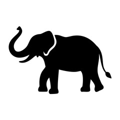 Obraz premium Elegant black silhouette of an elephant stepping forward with its trunk gracefully curved