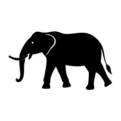 Elegant black silhouette of an african elephant depicted in profile with trunk and tusk detail