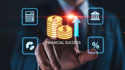 Finance success profit money growth graph arrow business coin investment wealth bank trade management chart market data