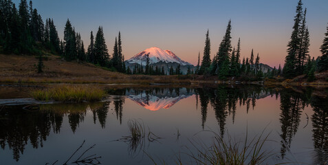 Sunrise over Mt Rainier seen from Tipsoo Lake