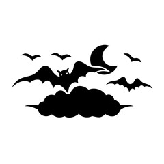 Obraz premium A haunting halloween night silhouette of a large bat soaring under a crescent moon