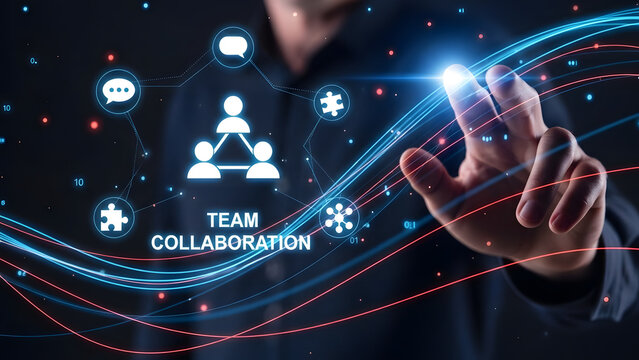 Collaboration team business network connection group strategy success partnership communication people office leadership technology digital vision future - Powered by Adobe
