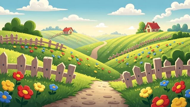 Serene countryside landscape with rolling hills.