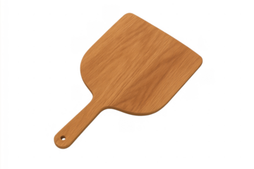 Wooden pizza peel kitchen utensil with transparent background