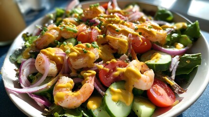 vegetable salad with shrimps