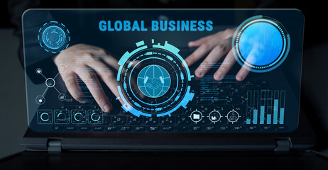 Global business partnerships and international trade concept. A dashboard for worldwide market analytics, data visualization, and company strategy. Motif