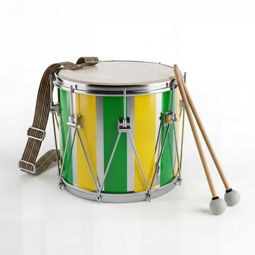 Brazilian Percussion Drum with Green and Yellow Colors and Mallet