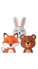Fototapeta premium Cute cartoon forest animal friends smiling.
