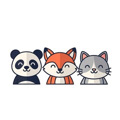 Obraz premium Cute cartoon animals smiling together.