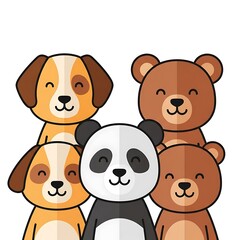 Fototapeta premium Cute cartoon animals friends together smiling.