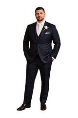 Groom in Navy Suit Isolated on Transparent Background, Cut Out Png