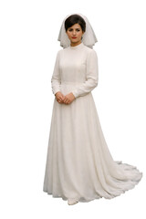 Bride in Classic Vintage White Wedding Dress Isolated on Transparent Background