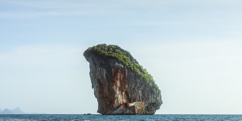 Limestone Karst Islet In Andaman Sea, Krabi Thailand - Minimal Seascape