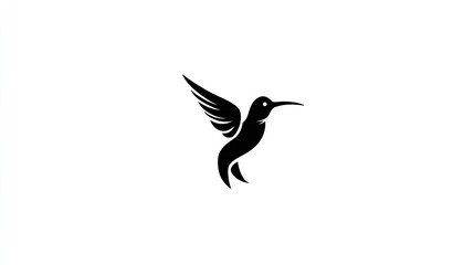 Obraz premium Black hummingbird silhouette in flight with outstretched wings.