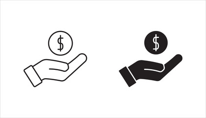 Save money icon set, salary money, Hand holding dollar vector illustration on white background. eps 10