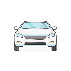 Fototapeta premium Clean White Car Illustration Front View Automobile Style Driving Transport Icon