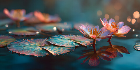 Blurry image of a peach lotus leaf on water surface, suitable for UI or layout backgrounds, Earth Day