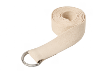 Beige yoga strap with d-ring buckle improving flexibility
