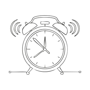 Ringing Alarm Clock Hand Drawn Illustration in Line Art Style - Deadline, Morning Reminder, Wake Up Concept