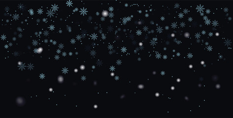 Vector heavy snowfall, snowflakes background.