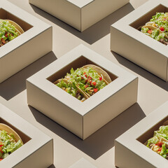 blank lay flat boxes with tacos